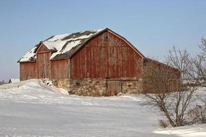 Old red barn in winter photo