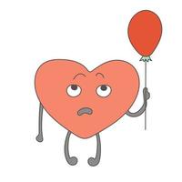 Sad heart character with a balloon vector