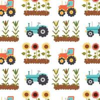 Seamless pattern sunflower bed tractor vector