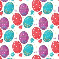 Seamless pattern of Easter eggs and flowers vector