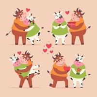 Set of loving bulls and cows vector