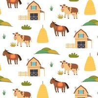 Seamless pattern barn haystack farm animals