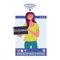 girl influencer realiza un sorteo en las redes sociales. blogs en redes sociales. blogger popular en las redes sociales. lider de opinion clave vector