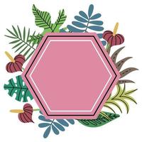 Polygon Jungle Tropical Plants Frame. Pink polygon frame. Exotic leaves. Editable Vector Illustration