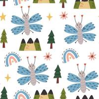 Seamless children pattern butterfly mountain vector