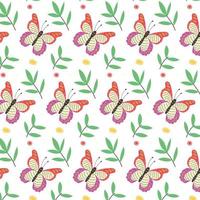 Minimalistic seamless pattern of butterflies and leaves vector