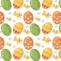 Seamless pattern of Easter eggs, chicken, green grass