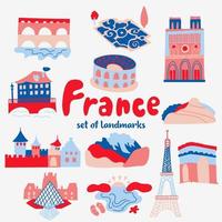 Set of attractions popular places of France vector