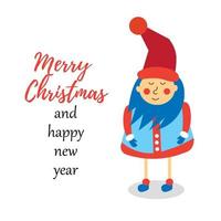New Year's character gnome. Happy New Year and Merry Christmas. Elf and the gnome vector