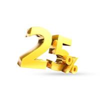 25 percent Golden symbol , 3D render photo