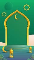 3d green and gold islamic style ramadan kareem themed social media story background podium for product display product showcase on pedestal photo