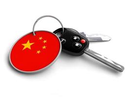 Car keys with China flag as keyring. photo