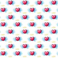 Seamless Heart Pattern with Angel wings and Halo photo