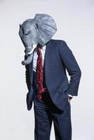 man with an elephant mask on a light background photo