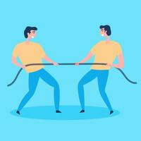 Men make every effort to pull the rope on themselves. Tough competition. Metaphor a lot of willpower. Fight with yourself. Overcome obstacles. Internal self-examination vector