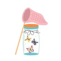 Glass jar with a butterfly net vector