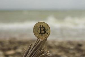 bitcoin Cryptocurrency on the sea photo