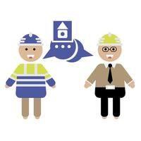 A flat design of the character of a building contractor who is negotiating a house project with an architect vector