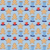 Seamless vector pattern of Christmas gingerbread and mugs