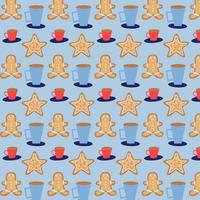 Seamless vector pattern of Christmas gingerbread and mugs