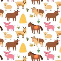 animales de granja de patrones sin fisuras caballo cerdo oveja vaca buey vector