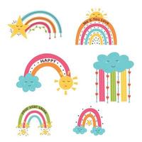 Set of cute colorful baby rainbows vector