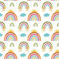 Colorful rainbow pattern with cloud, sun, stars