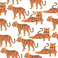 Seamless pattern striped tigers on white background vector