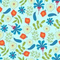 Summer pattern flowers cornflowers and leaves. Flower ornament vector