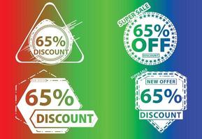 65 percent off new offer logo and icon design template vector