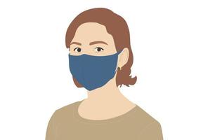 Portrait of woman in protective face mask. vector