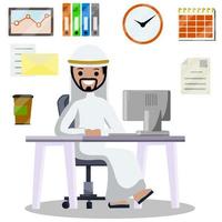 Arab man in white national dress. Middle Eastern businessman vector