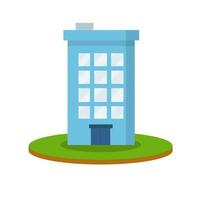 Blue high house on green lawn with platform. Element of cityscape. vector