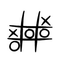Tic-tac-toe competition, vector grungy brush illustration. Black and white illustration