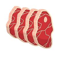 Set of Piece of raw meat. Fresh red food with streaks and fat. vector