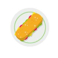 Sandwich and Long burger with meat and vegetables. vector