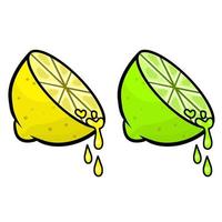 limón vectorial y lima verde. fruta agria amarilla. vector