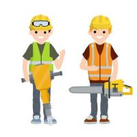 Construction work. Clothing and tools worker. Cartoon flat illustration. vector