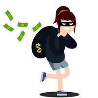 Thief with bag of money. vector