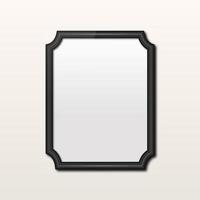 Realistic rectangle black frame isolated on grey wall. Vintage photo frame.
