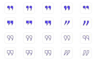 Set of Quotation Mark Line and Silhouette Icon. Quote Mark Symbols Collection on White Background. Punctuation Icon of Speech. Double Comma Signs of Quote. Isolated Vector Illustration