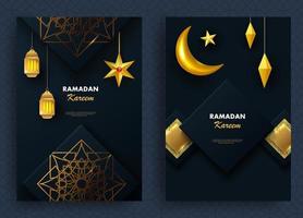 Creative modern design with geometric arabic gold pattern on textured background. Islamic holy holiday Ramadan Kareem. Vector illustration