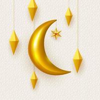 Ramadan Kareem concept horizontal banner with islamic geometric patterns. Traditional golden lanterns, arabesques, moon and stars. Vector