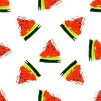 Seamless pattern with slices of watermelon on a white background Vector