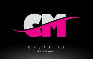 cm cm logotipo de letras en blanco y rosa con swoosh. vector