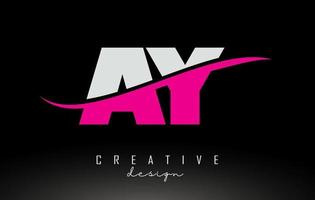 AY A Y White and Pink Letter Logo with Swoosh. vector