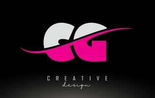 logotipo de letra cg cg en blanco y rosa con swoosh. vector