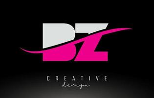 logotipo de letra bz bz blanco y rosa con swoosh. vector