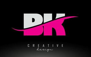 BK B K White and Pink Letter Logo with Swoosh. vector