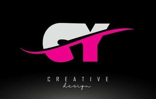 logotipo de letra cy cy en blanco y rosa con swoosh. vector